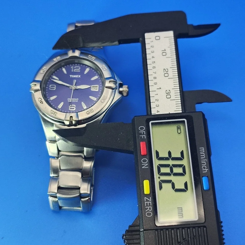Vintage 2003 Timex Indiglo Date 38mm Mens Quartz‎ Watch Solid SS Fully Restored